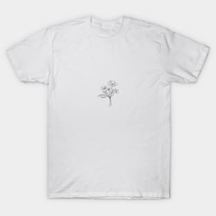 Wild Flower Botanical Line Art | Elegant Floral Leaf Design T-Shirt